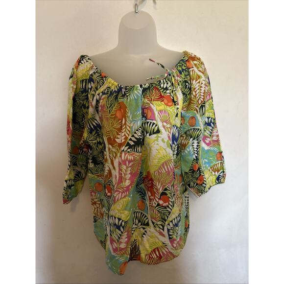 Hester & Orchard Tops - Linen Blend Hester & Orchard Blouse Womens Floral Peasant Top Off Shoulder XL